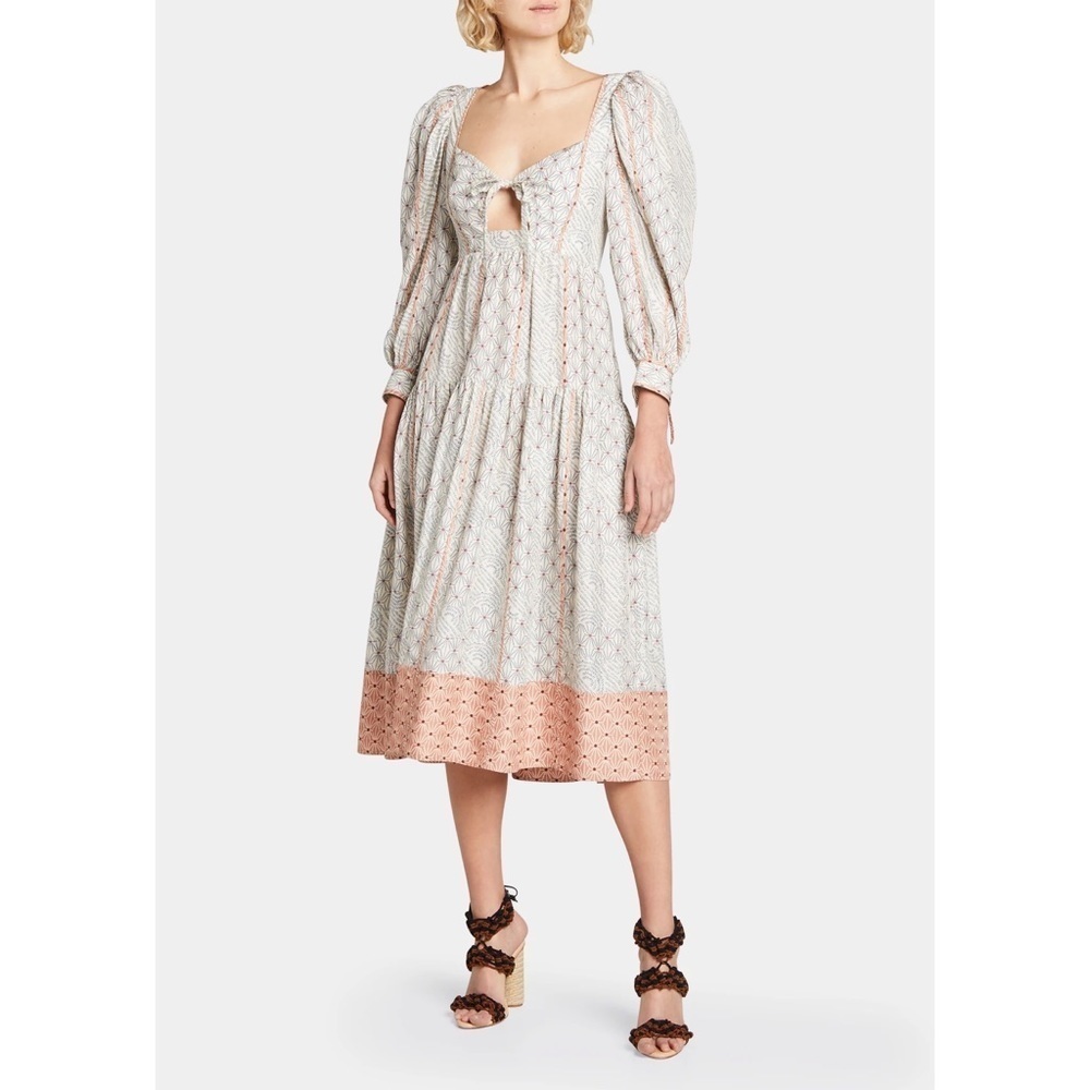 NWT ULLA JOHNSON Suki Stars Circles Printed Silk Blend Tie-Front Midi Dress 2